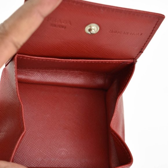 PRADA: Red, Saffiano Leather & Logo Coin Pouch/Organizer (pr) - Picture 8 of 10